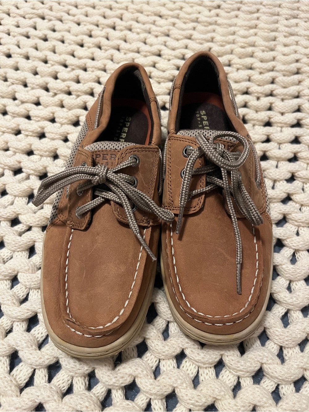 Sperry Chestnut Brown Leather Two-Eye Boat Shoes for boys